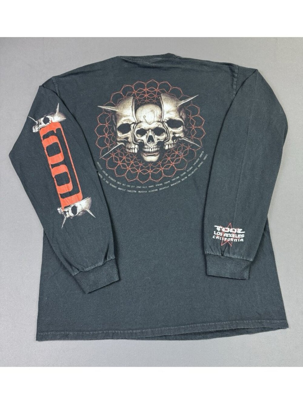 Rare Vintage Y2K Tool Band Tee Los Angeles Skull Sun Fade Black Long Sleeve Tee